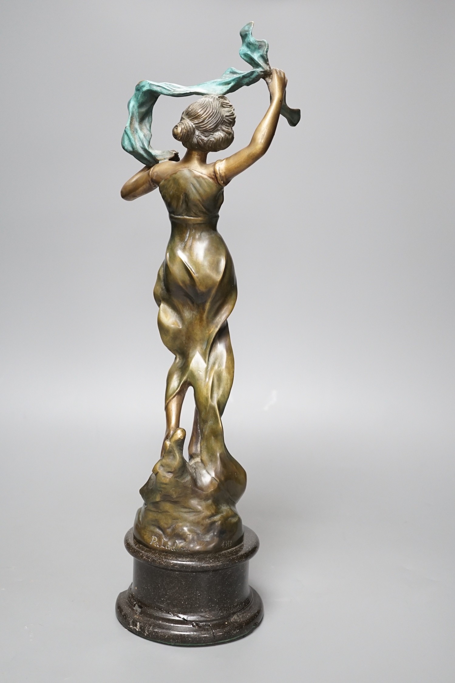 After Paladini, bronze figure titled ‘Zephyr’, apocryphal date 1912, 45.5cm